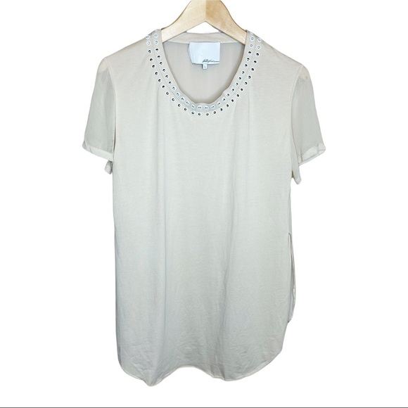 3.1 Phillip Lim Safety Pin Grommet Collar Silk Blend Blouse Size Large - Picture 2 of 8